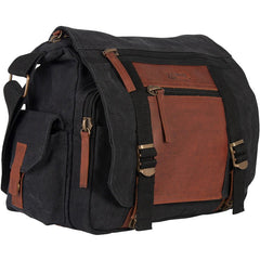 Heavy Duty Cotton Canvas 22 OZ, Deluxe Concealed-Carry Messenger Bag, Black, With Real Leather  Trim