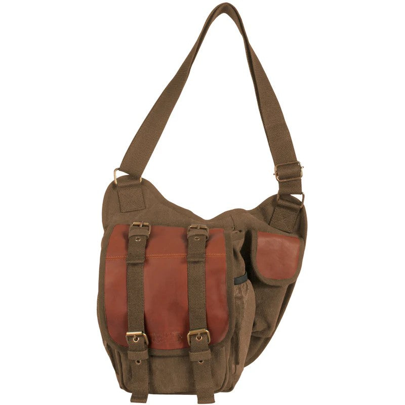 Heavy Duty Cotton Canvas 22 OZ, Retro Hipster Side-Bag, Vintage Brown With Real Leather Trim