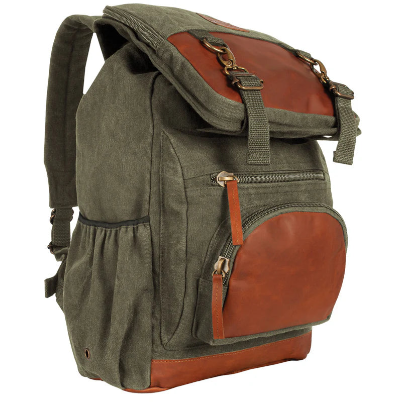 Tahoe Excursion Rucksack 22 OZ Backpack, Olive Drab With Real Leather