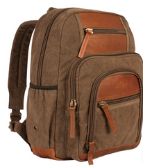 Retro Londoner Commuter Daypack 22 OZ Backpack, Brown With Real Leather