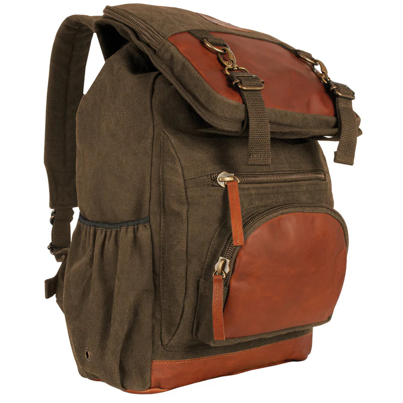Tahoe Excursion Rucksack 22 OZ Backpack, Brown With Real Leather