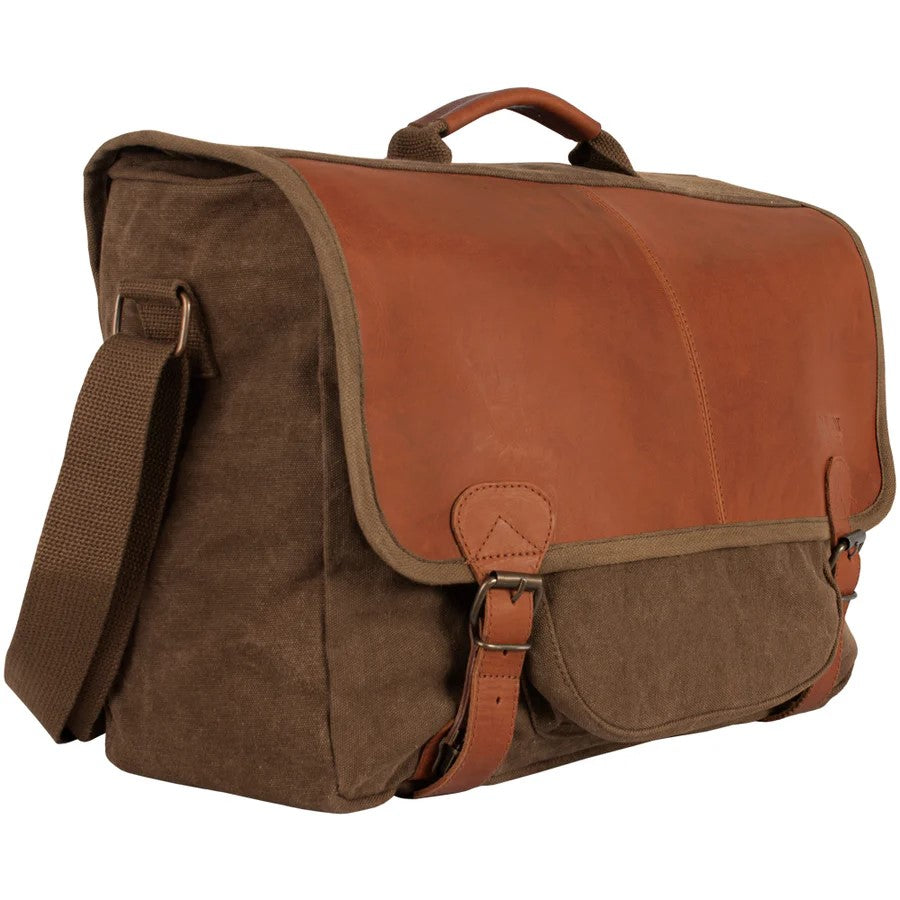 Heavy Duty Cotton Canvas 22 OZ, Graduate Satchel Briefcase, Vintage Brown With Real Leather Trim