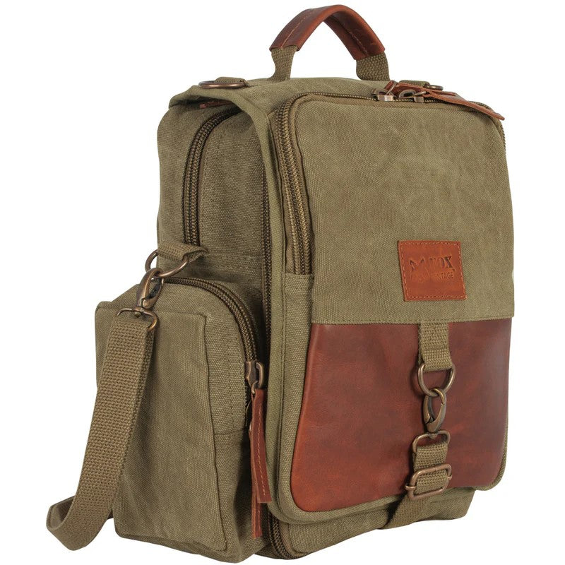 Heavy Duty Cotton Canvas 22 OZ, Valencian Daily Organizer, Olive Drab With Real Leather Trim