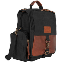 Heavy Duty Cotton Canvas 22 OZ, Valencian Daily Organizer, Black With Real Leather Trim