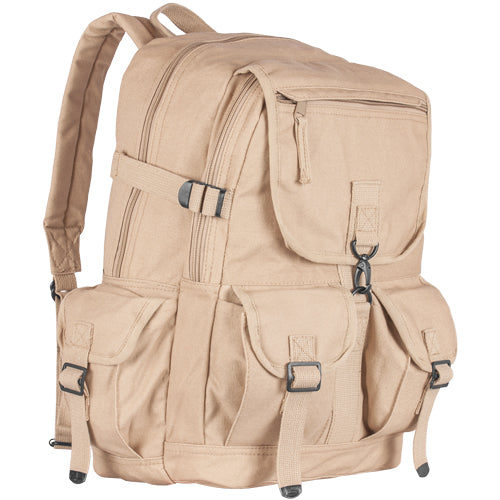 Heavy Duty Cotton Canvas 22 OZ  Backpack, Beige, Multiple Pockets, Vintage Style, Adjustable Straps, Travel Hiking