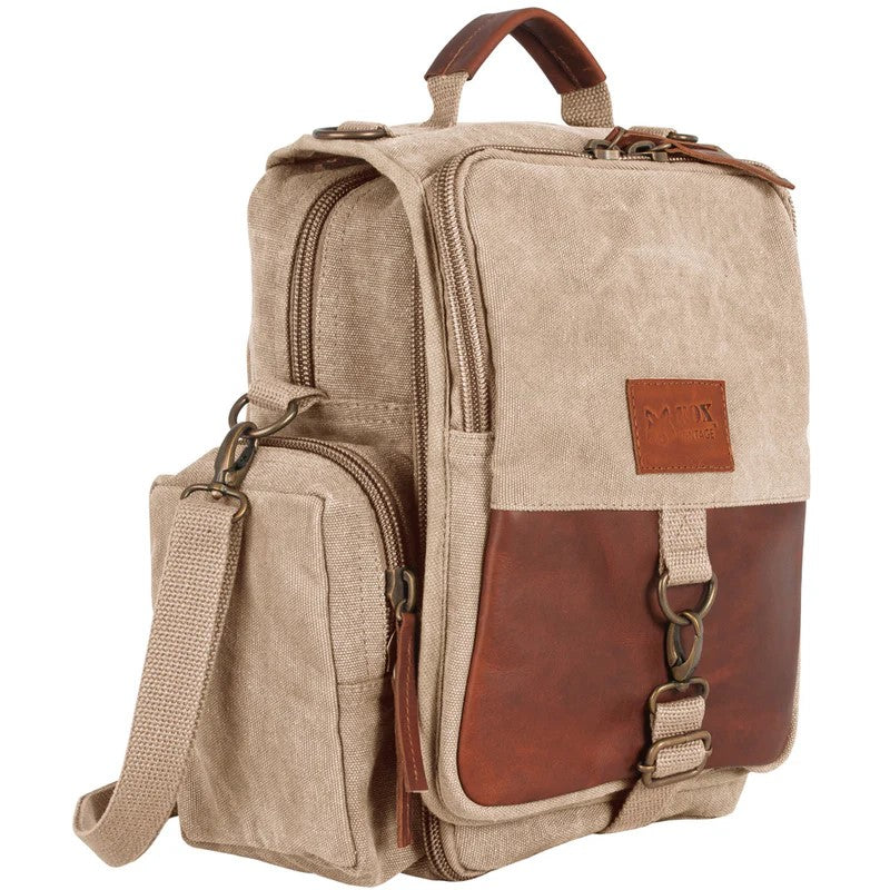 Heavy Duty Cotton Canvas 22 OZ, Valencian Daily Organizer, Khaki With Real Leather Trim