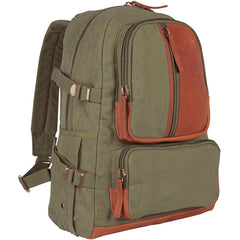 Retro Vintage Airman’s Rucksack 22 OZ Backpack, Olive Drab with Real Leather Trim