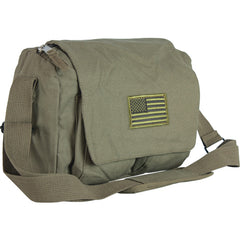 Heavy Duty Cotton Canvas 22 OZ, Retro Departure Shoulder Bag, Olive Drab, Style: USA Flag
