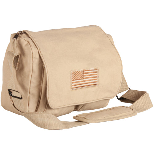 Heavy Duty Cotton Canvas 22 OZ, Retro Departure Shoulder Bag, Khaki, Style: USA Flag