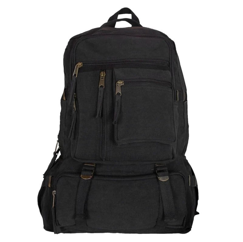 Cotton Canvas Backpack 22 OZ, Black, Multiple Pockets, Vintage Style