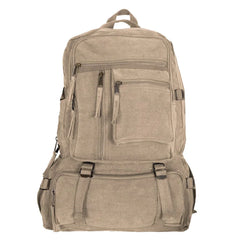 Cotton Canvas Backpack 22 OZ, Khaki, Multiple Pockets, Vintage Style