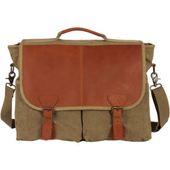 Heavy Duty Cotton Canvas 22 OZ, Academic Portfolio Briefcase, Olive Brown With Real Leather Trim