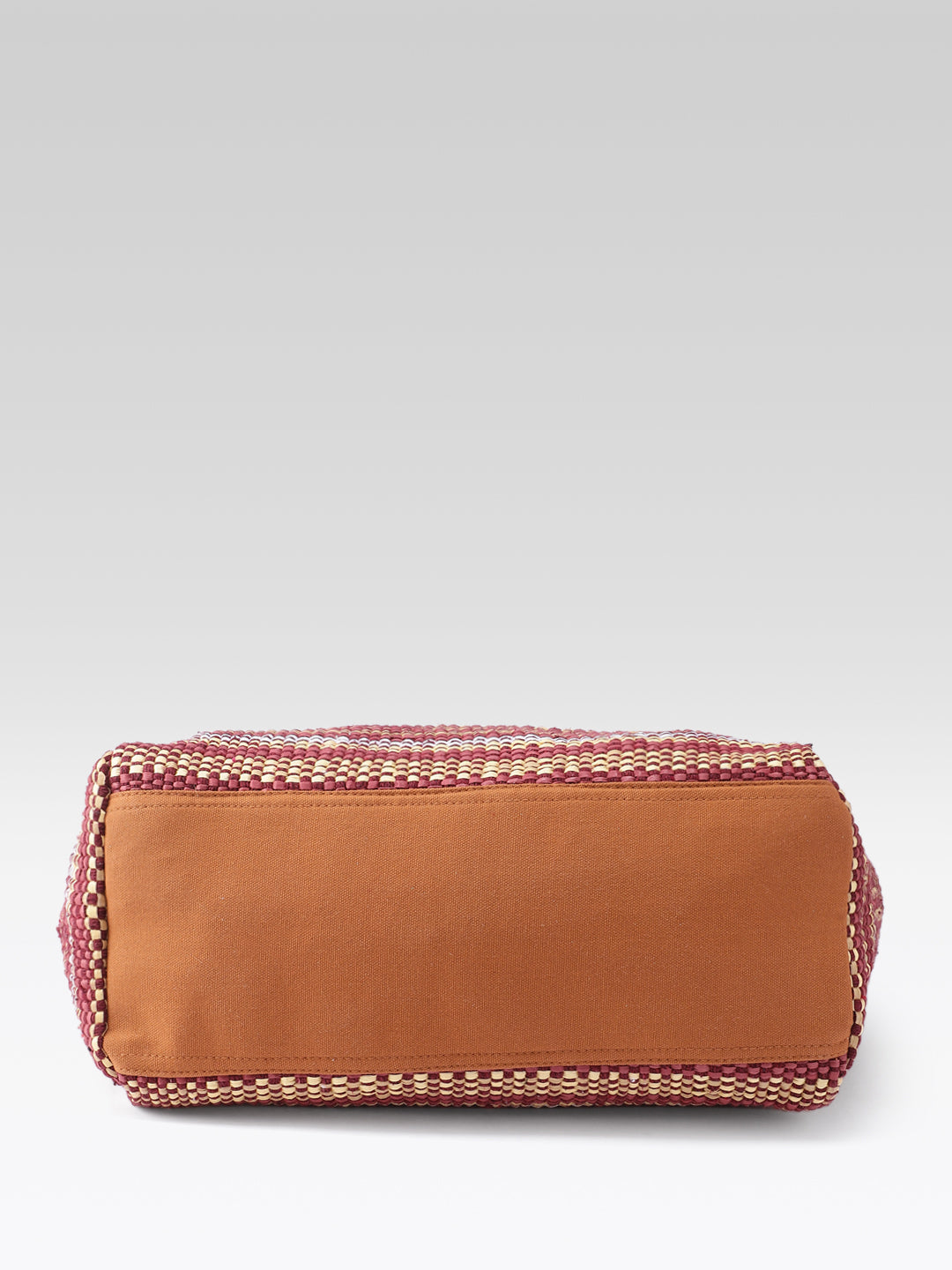 PRIMROSE Handwoven Tote Bag, Burgundy and Beige Striped Pattern