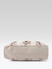 PRIMROSE Striped Tote Bag with Floral Embellishment, Beige, Jacquard, Shoulder Bag, Embroidered Design