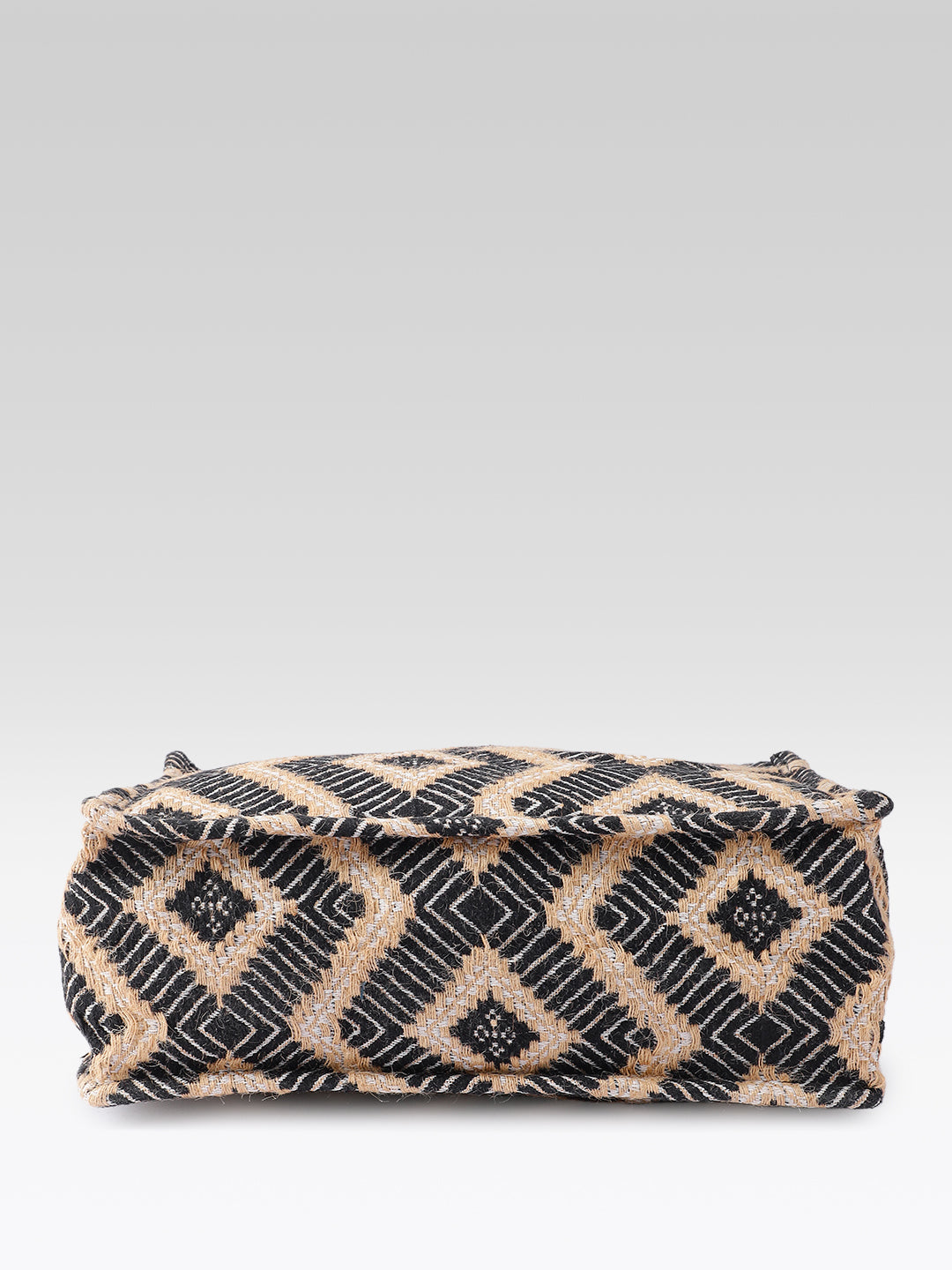 PRIMROSE Jute Tote Bag, Black and Natural Diamond Pattern, Handwoven