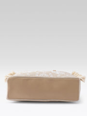 PRIMROSE Jute Tote Bag with Sequin Embellishment, Beige, Fringe Detail, Shoulder Handles