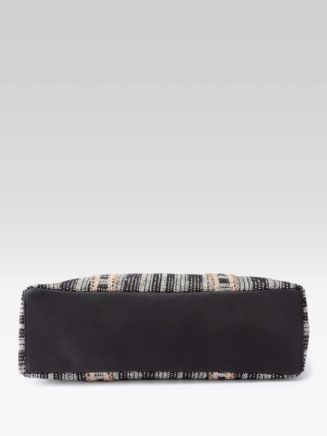 PRIMROSE Woven Striped Tote Bag, Black, Braided Handles