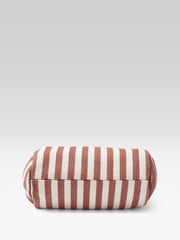 PRIMROSE Striped Tote Bag, Brown and Cream Vertical Stripes, Tassel Charm Detail
