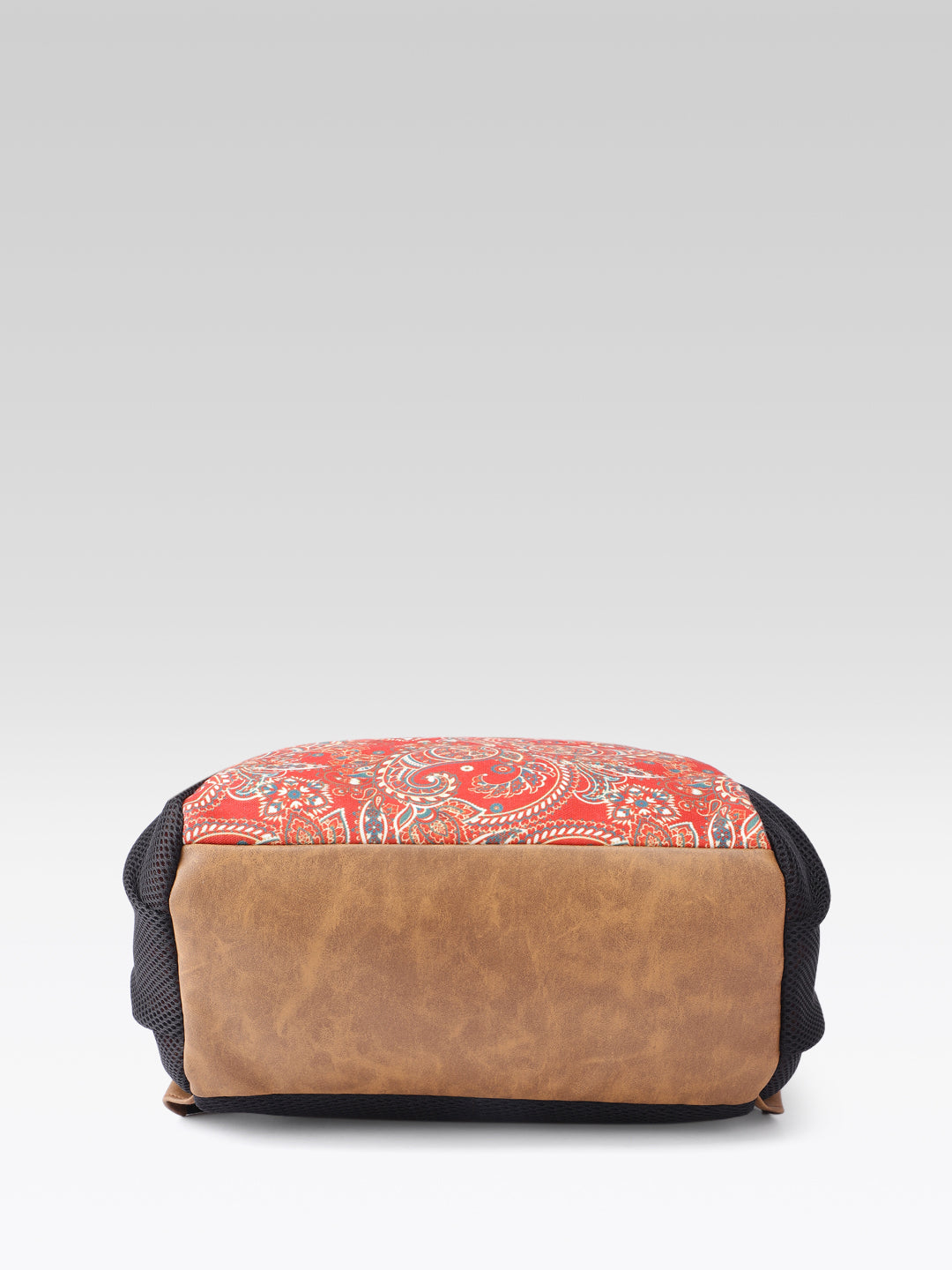 PRIMROSE Paisley Print Backpack, Red, Canvas with Suede Accent, Black Straps, Side Pockets