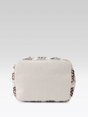 PRIMROSE Embroidered Tote Bag, Beige Brown White, Shoulder Bag with Decorative Straps