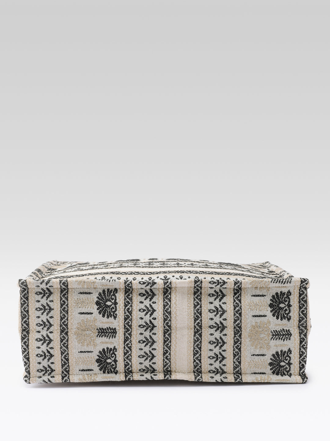 PRIMROSE Woven Tote Bag, Beige and Black, Ethnic Print, Cotton Fabric