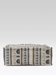 PRIMROSE Woven Tote Bag, Beige and Black, Ethnic Print, Cotton Fabric
