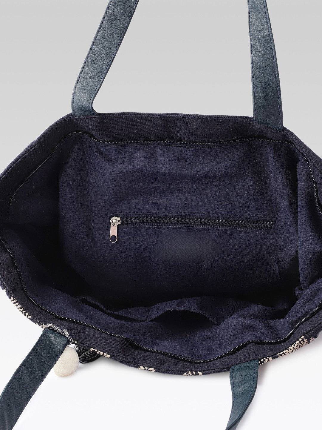 PRIMROSE Striped Tote Bag, Blue and Cream, Canvas Material, Shoulder Bag (Black)