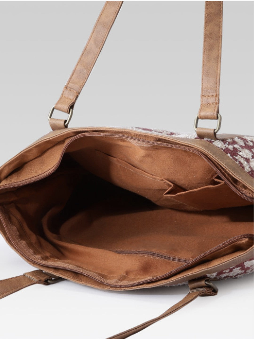 PRIMROSE Floral Tote Bag, Burgundy and Cream, Zip Closure, Spacious Shoulder Bag