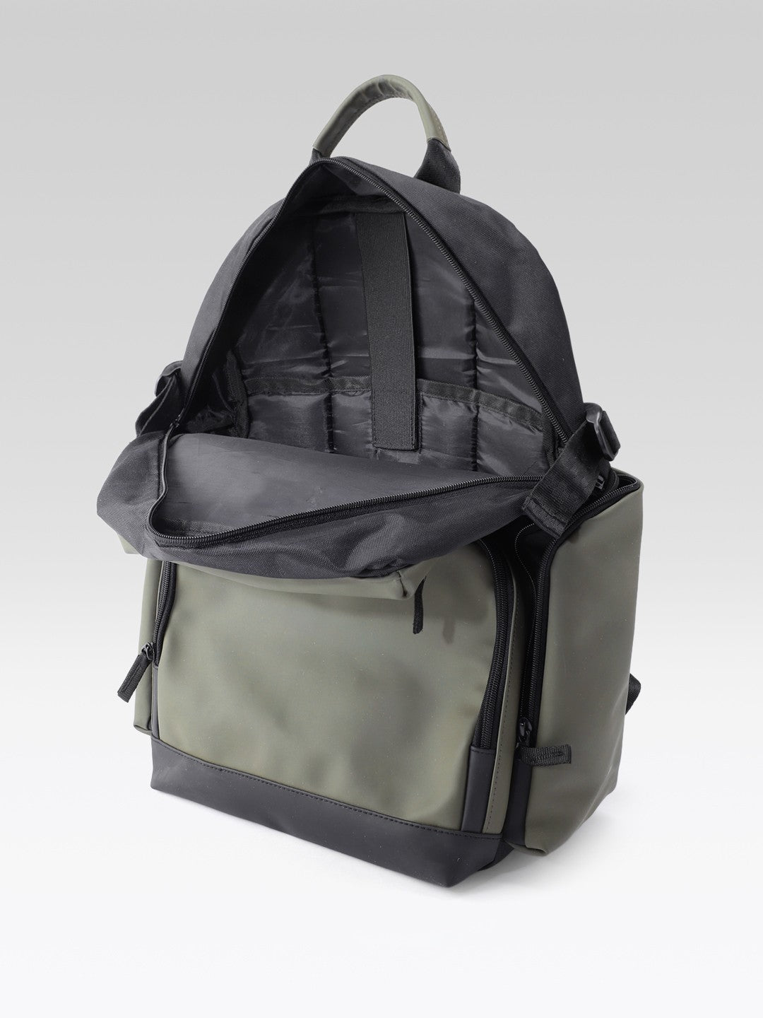 PRIMROSE Multi-Pocket Backpack, Olive Green and Black, Water-Resistant Nylon, Multiple Compartments, Travel and Daily Use