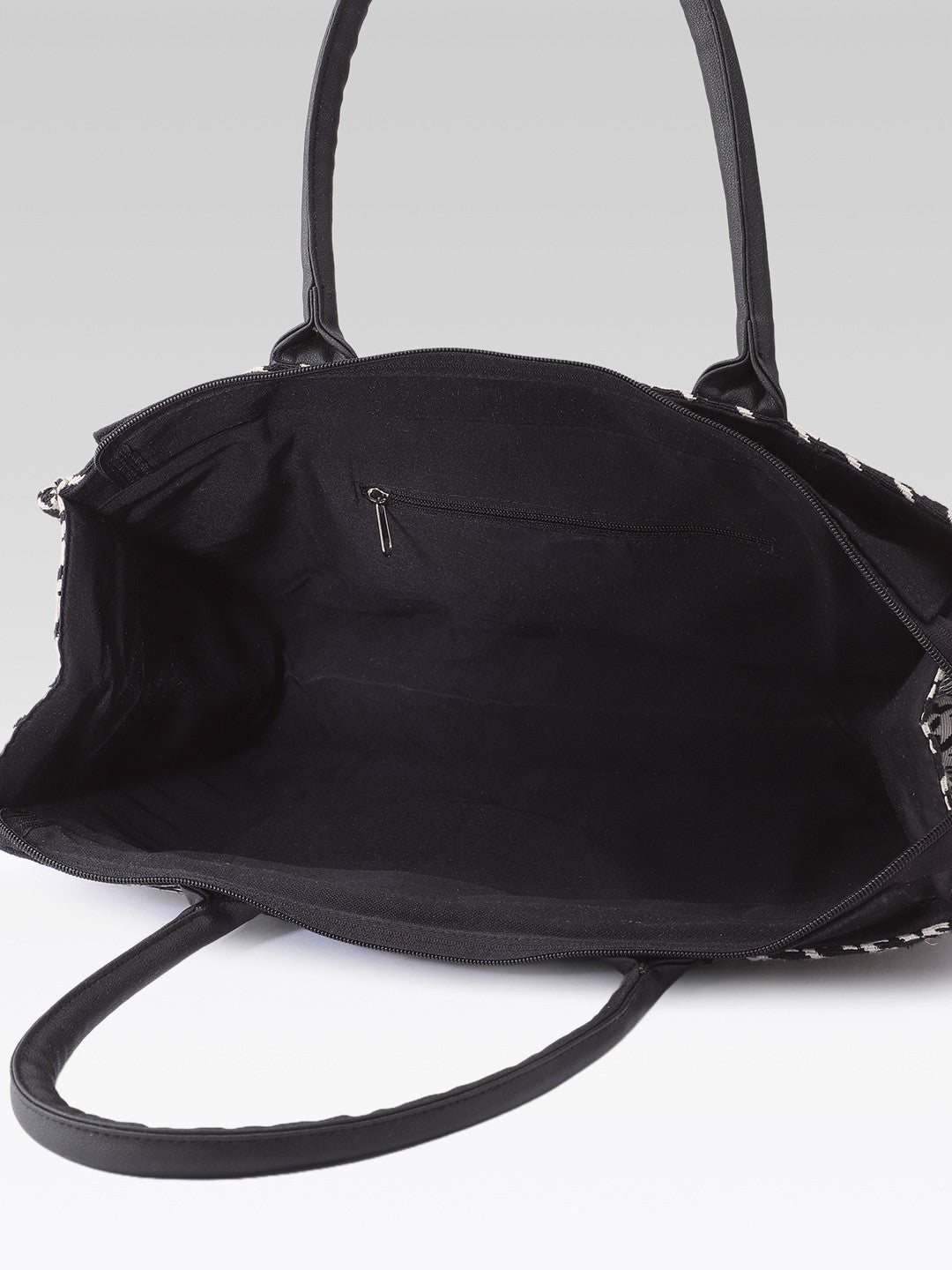 PRIMROSE Woven Tote Bag for Women, Black and Beige, Handbag