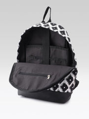 PRIMROSE Backpack with Geometric Diamond Pattern, Black and White, Adjustable Straps