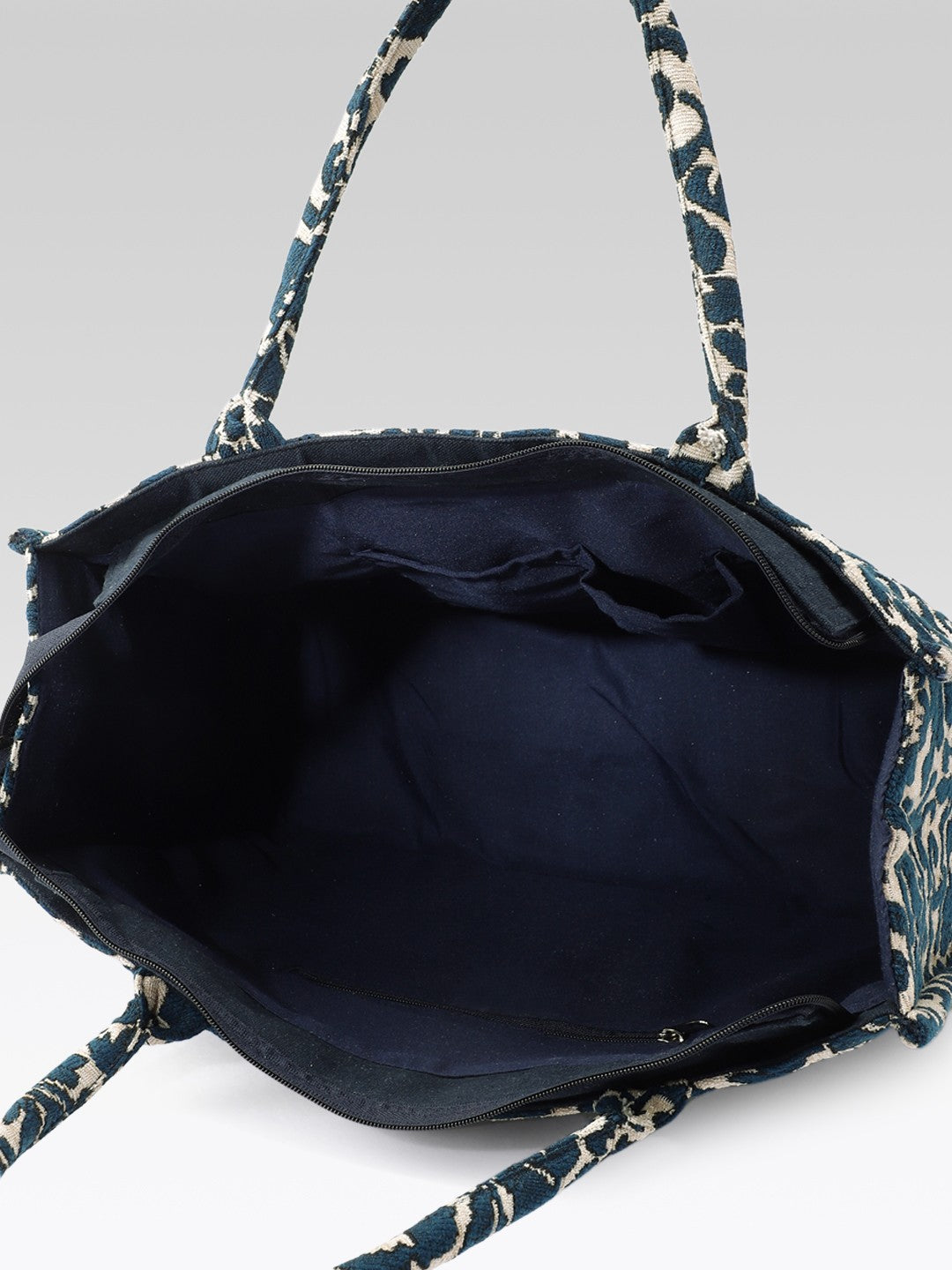 PRIMROSE Woven Tote Bag, Ethnic Print, Cotton Fabric (Navy Blue)
