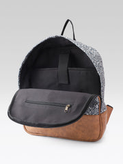 PRIMROSE Floral Print Backpack with Brown Polyvinyl Chloride Base, Grey and Beige Pattern, Casual Travel Bag