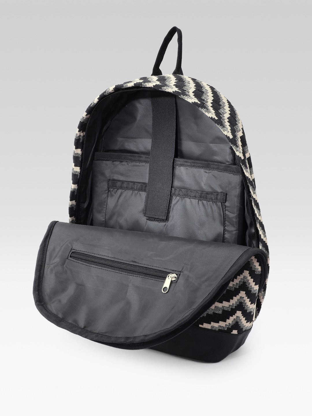 PRIMROSE Backpack with Chevron Pattern, Black and Beige