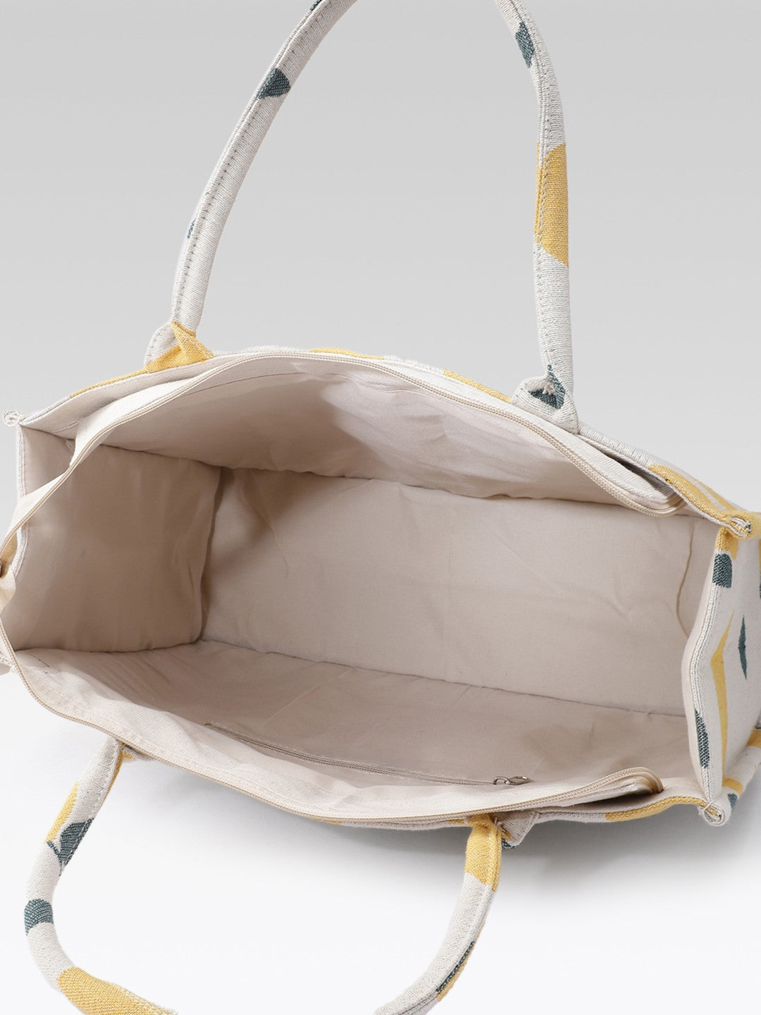 PRIMROSE Tote Bag with Lemon Print, Yellow and Beige