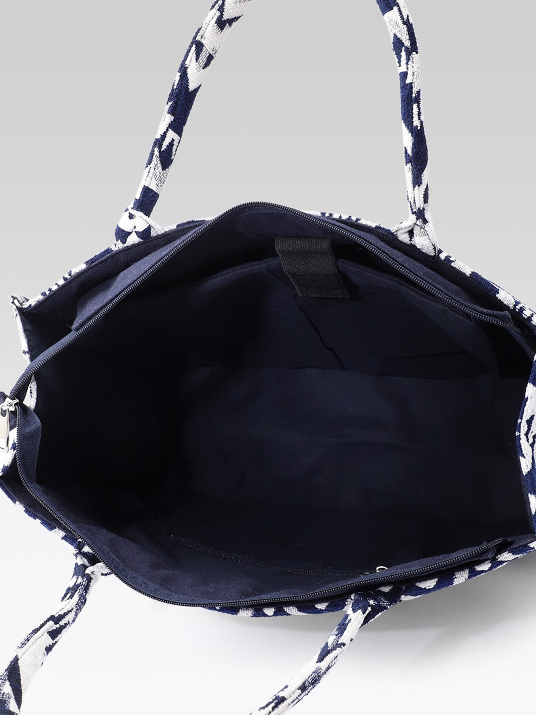 PRIMROSE Woven Tote Bag for Women, Navy Blue and Beige, Handbag