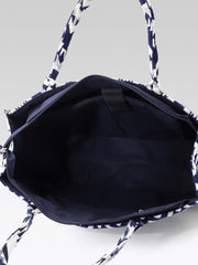 PRIMROSE Woven Tote Bag for Women, Navy Blue and Beige, Handbag