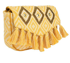PRIMROSE Ethnic Boho Shoulder Bag for Women, Woven Fabric with Tassels, (YELLOW)