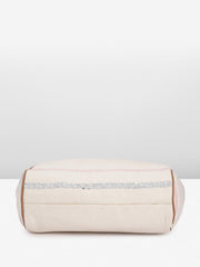 PRIMROSE Striped Canvas Tote Bag with Tassel Beige and Pink