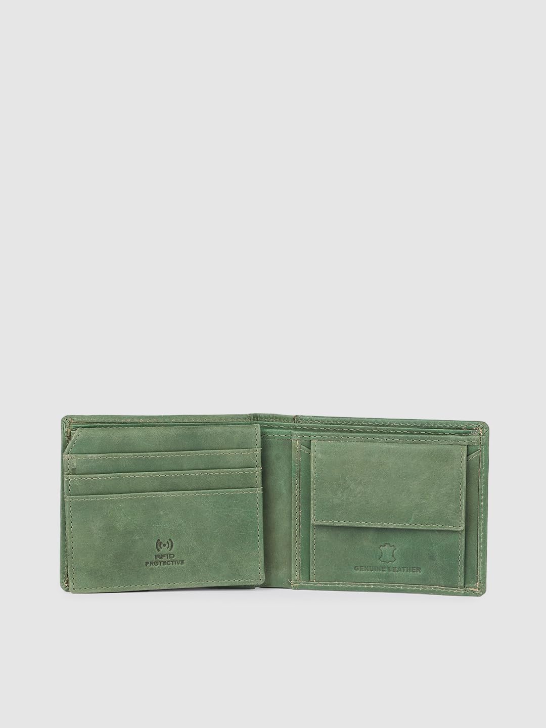 PRIMROSE Leather Bi-fold Wallet, Olive Green, Slim Design