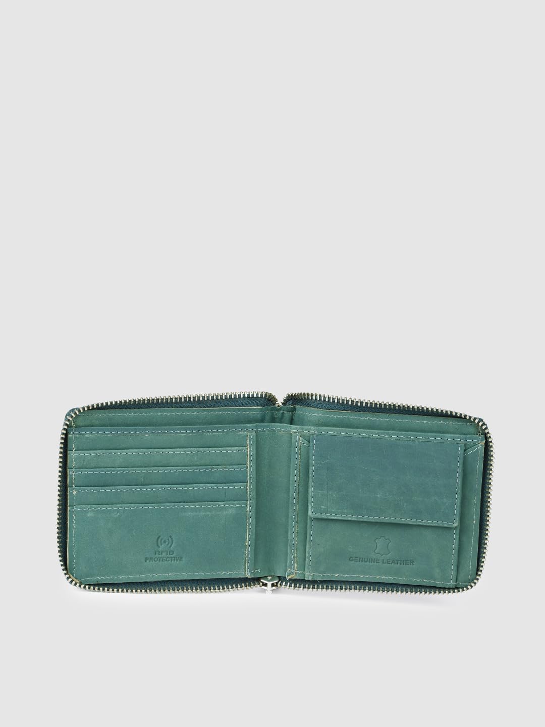 PRIMROSE Leather Zip Around Wallet, Compact Design, Sea Green
