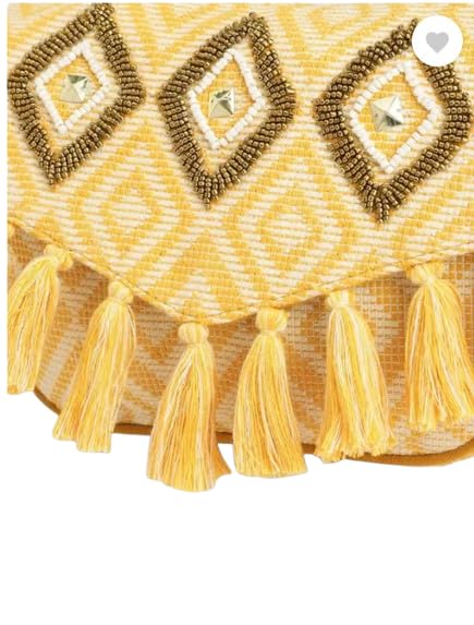 PRIMROSE Ethnic Boho Shoulder Bag for Women, Woven Fabric with Tassels, (YELLOW)