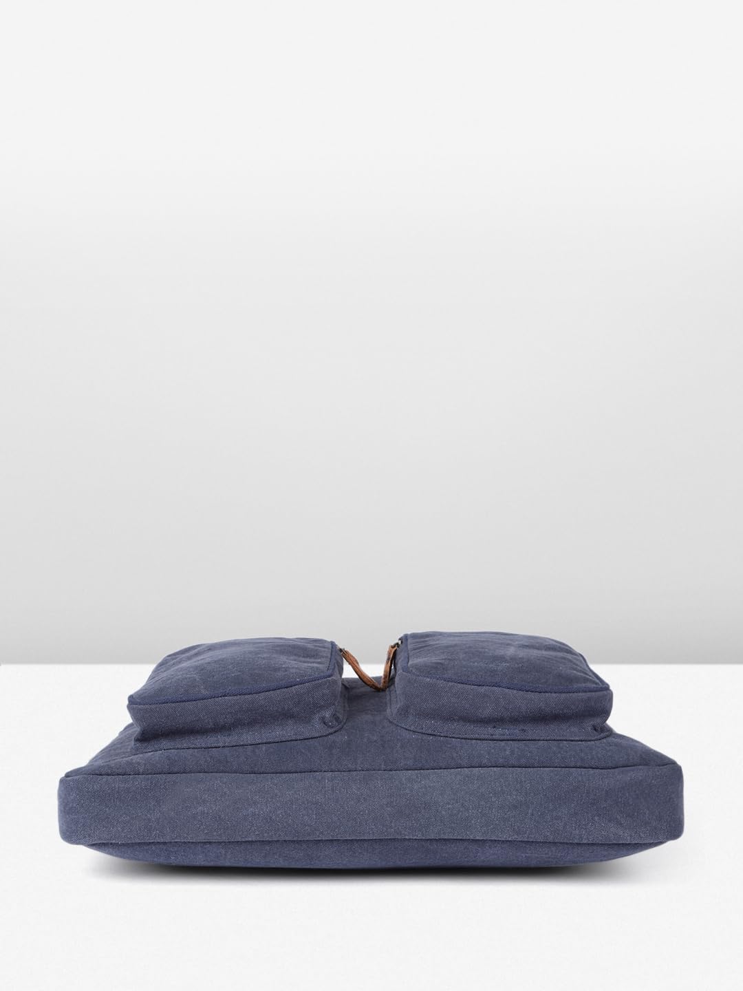 PRIMROSE Canvas Laptop Bag, Navy Blue with Brown Leather Handles, Dual Front Pockets, Shoulder Strap