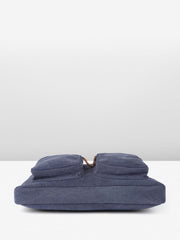 PRIMROSE Canvas Laptop Bag, Navy Blue with Brown Leather Handles, Dual Front Pockets, Shoulder Strap