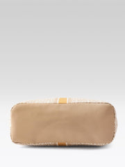Ladies Jacquard Tote Bag with Gold Stripe, Beige and White Pattern, Double Handle