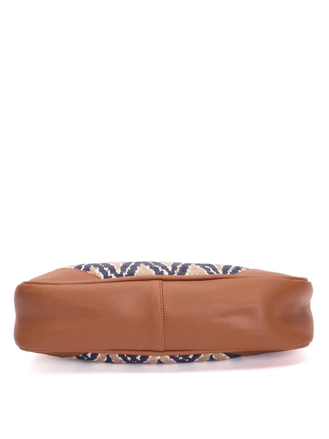 RIMROCK Chevron Pattern Hobo Handbag, Brown Pu Trim, Navy and Beige Canvas