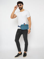 Rimrock Canvas Travel Waist Pack, Unisex Fanny Bag with Leather Trim, Blue