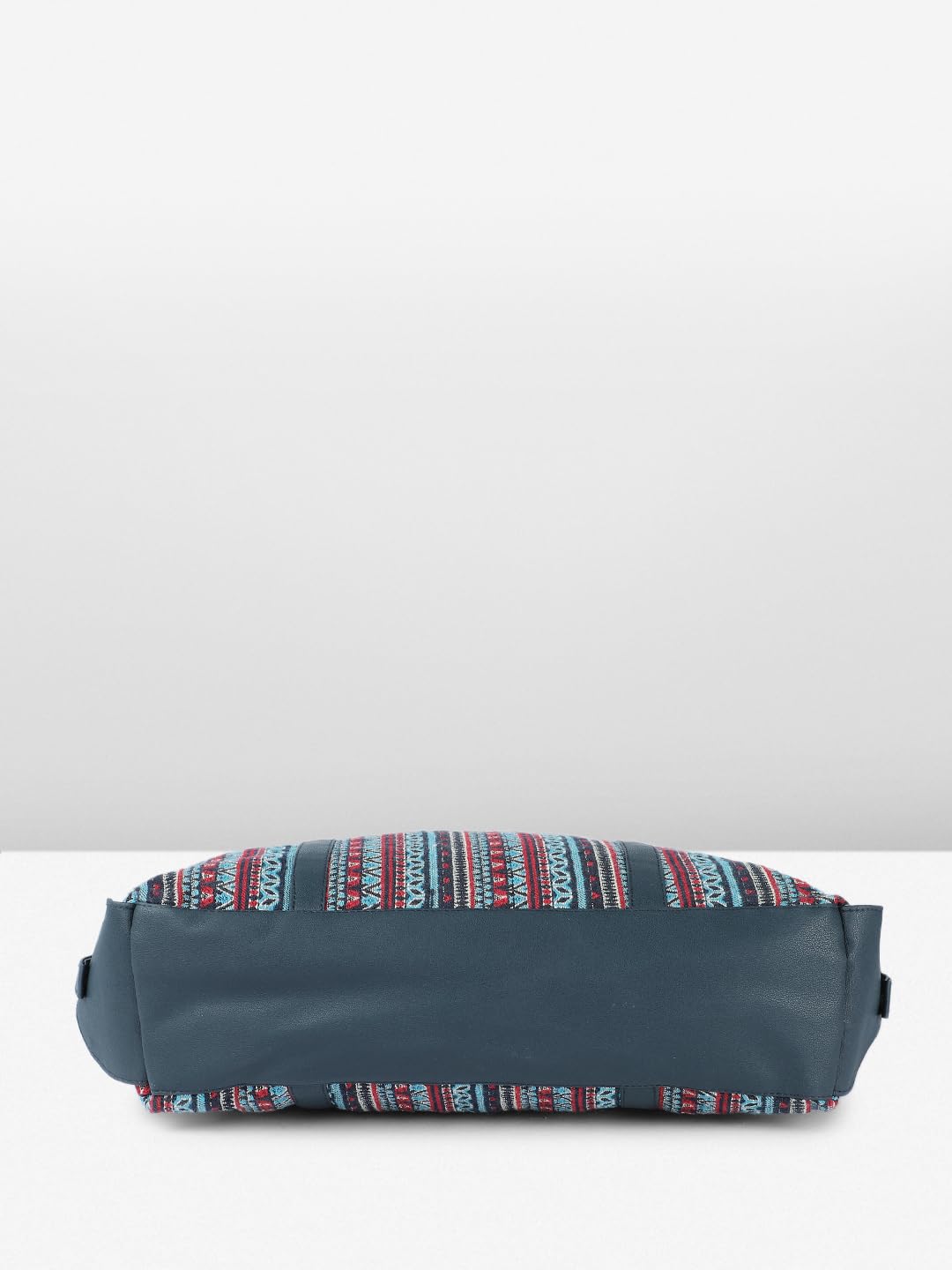 PRIMROSE Boho Tribal Print Tote Bag, Navy Blue with Red and Turquoise Pattern, Double Shoulder Straps