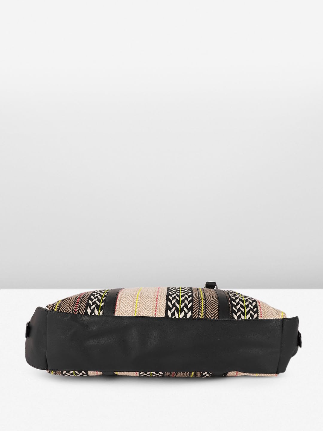 Women's Stylish Tote Bag, Chevron Pattern with Black Trim, Multi-Colour Stripes