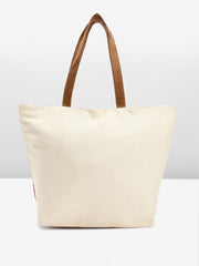 PRIMROSE Floral Embroidered Canvas Tote Bag with PU Handles, Beige